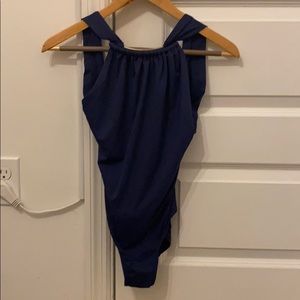 Vince Camuto High Ruched Neck Maillot Swimsuit 👙